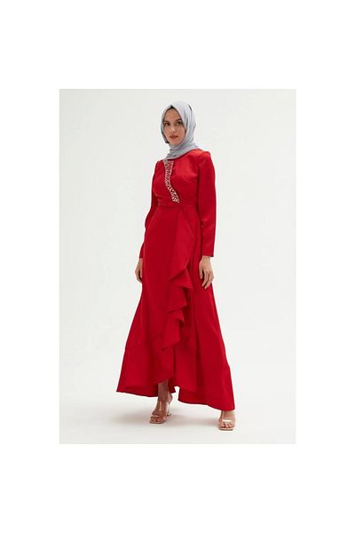 PHELDA Hand Embroidered Satin Dress 693-red