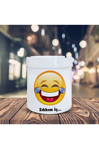 Asilmeydan Zıkkım Scrumieră cu tavă de scrumieră cu imprimeu Emoji cu spiriță interioară-70147
