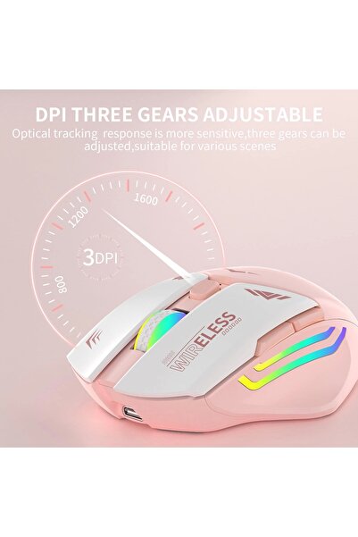 Blackbird Game Center Blic Bwm1 Pembe Rgb Şarjlı Kablosuz 1600dpı Işıklı Kablosuz Mouse