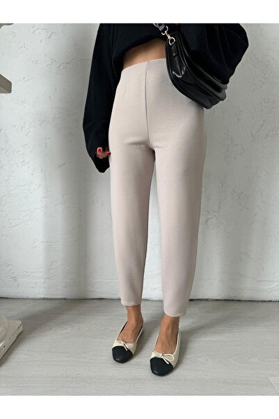 Bade Butik Krem Beli Lastikli Şalvar Mona Pantolon