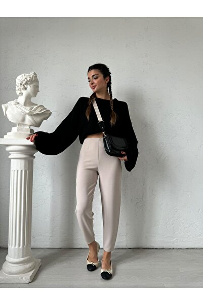 Bade Butik Krem Beli Lastikli Şalvar Mona Pantolon