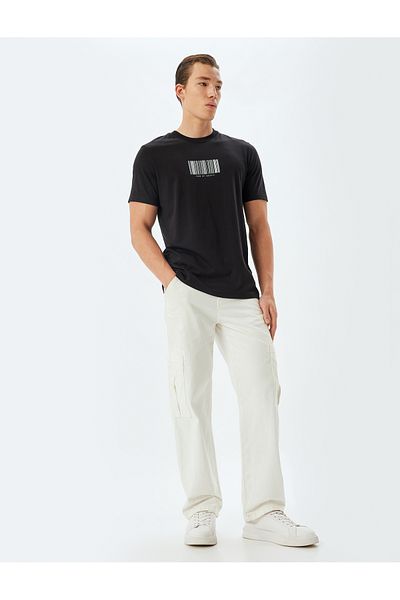 Koton Crew Neck Slogan Printed Cotton T-Shirt
