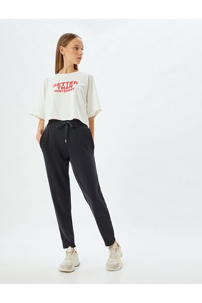 Koton High Waist Lace-Up Jogger Sweatpants - Modal with Pocket Detail