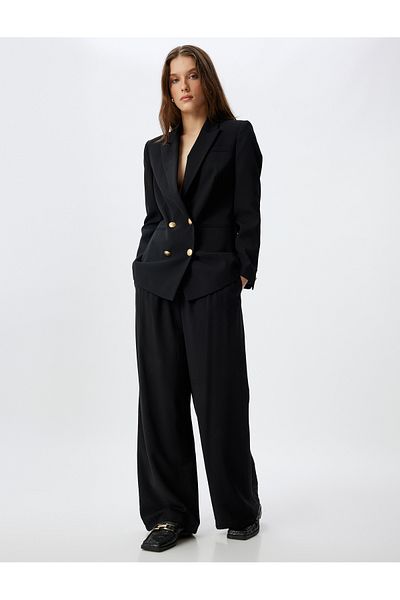 Koton Pleat Detailed Wide Leg Viscose Fabric Trousers with Pockets