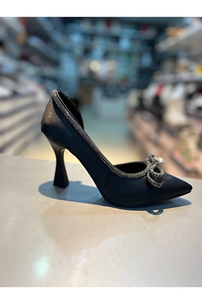 Hacıoğlu Ayakkabı Pantofi cu toc pentru femei Shah Satin Bow Stone