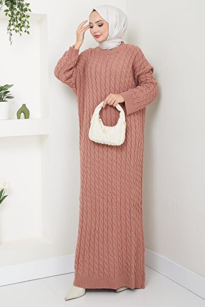hafsamina Πλεκτό Μοτίβο Πλεκτό Φόρεμα Dusty Rose HM2526