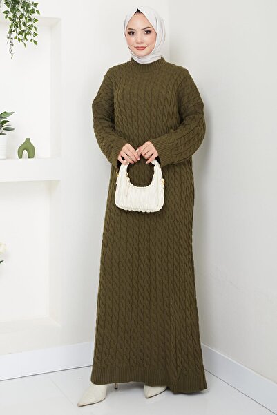 hafsamina Πλεκτό Φόρεμα Πλεκτομηχανής Χακί HM2526