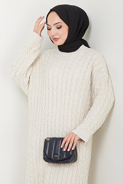 hafsamina Πλεκτό Μοτίβο Πλεκτό Φόρεμα Πέτρα Χρώμα HM2526