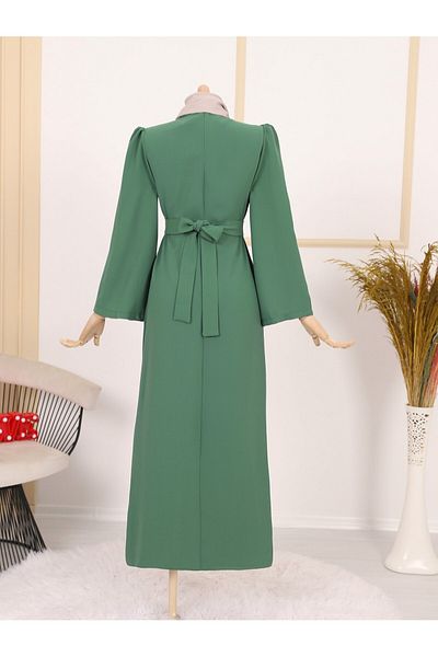 Modamorfo Judge Collar Waist Tied Dress -Green