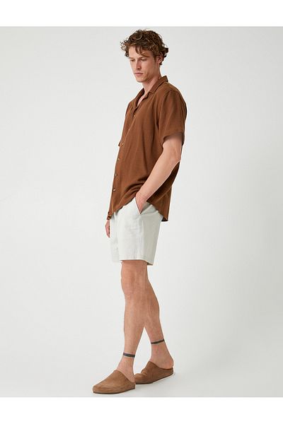Koton Bermuda Shorts Cotton Linen Blend with Lace-Up Waist and Pocket Detail