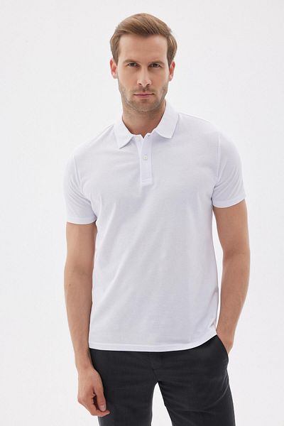 odelon Tricou alb cu gât polo pentru bărbați - Basic Regular Fit