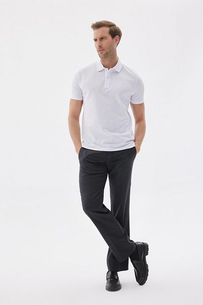 odelon Tricou alb cu gât polo pentru bărbați - Basic Regular Fit