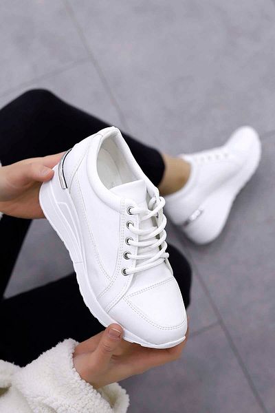 Mamito Ayakkabı Sportovní obuv Hira Wedge Sole-bílá-kůže