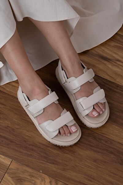 sovrana Beige Sandals - Double Velcro