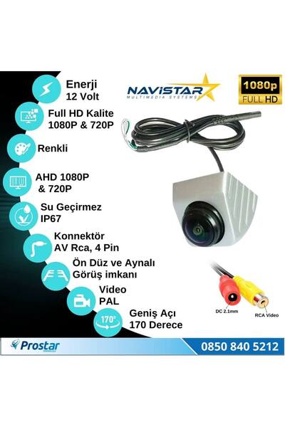 Navistar Ayarlanabilir Başlıklı AHD 1080P ve 720P Çevrilebilir 170 Derece Geniş Açılı Geri Görüş Kamerası