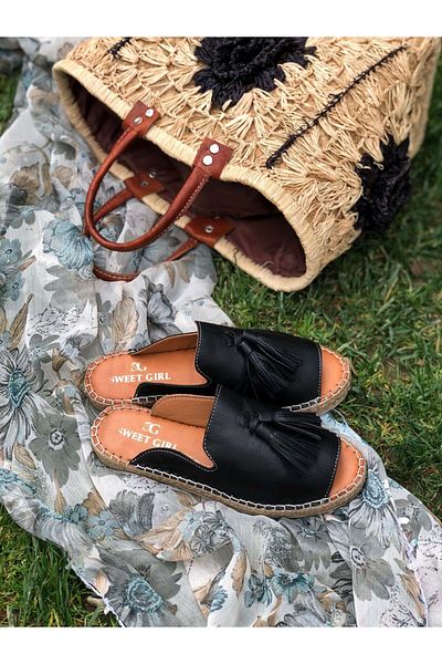 sovrana Real Leather Slippers Black