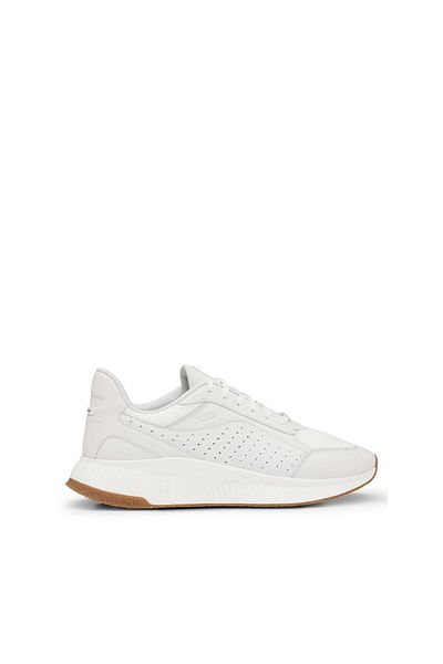 BOSS Leather lace-up sneakers with mesh decoration