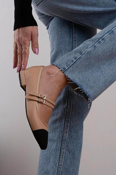 sovrana Two Belt Detailed Masked Ballerina Flats Tan