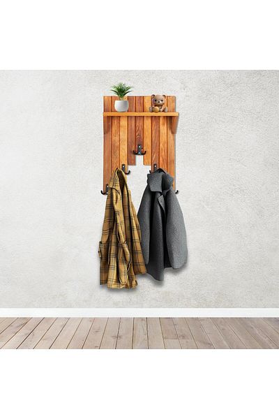 MAVİ TREND نموذج بيانو 5 ملابس معلقة - علاقة حائط وباب خشبية، مع رف، 50x36x9 سم