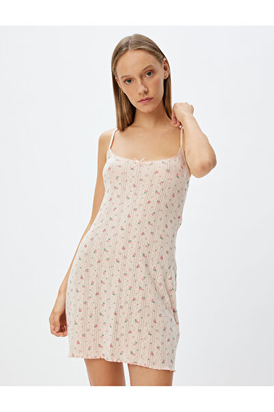 Koton Rochie cămașă de noapte cu bretele confortabile din bumbac cu mini imprimeu floral