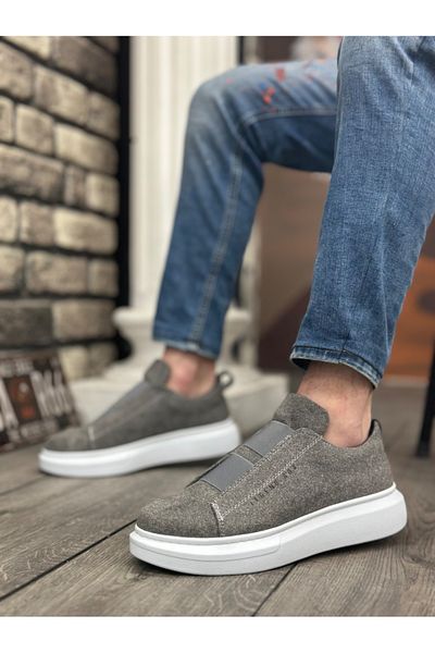 BOA BOA BA0307 Gray Men's Shoes - Thick Suede, High Sole, Double Band
