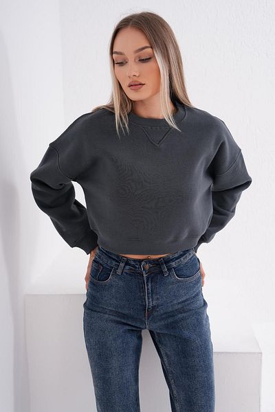 ŞİMAL Krátká dámská mikina Crew Neck 245117 - tři vlákna