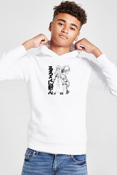 Tshirthane Rurouni Kenshin Black White Art White Hanorac cu glugă 3ip pentru copii
