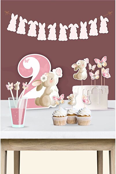 neşeli günlerim 2 Year Old Birthday Butterfly Rabbit Theme Set