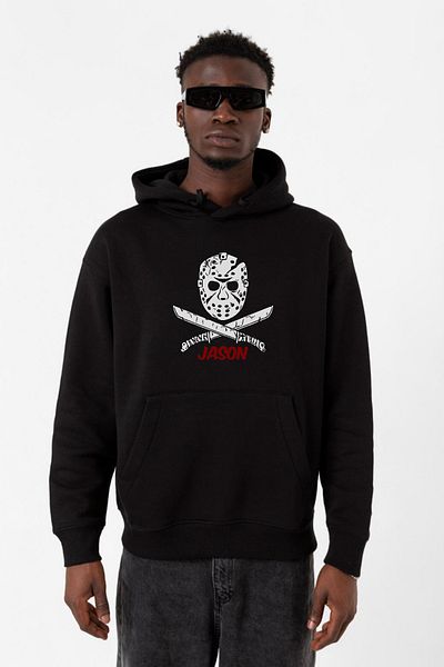 Tshirthane Мъжки суитшърт с качулка 3ip от „Петък 13-ти“ с маска на Джейсън, черен