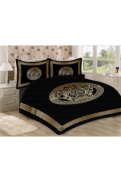 Doruklar Home Collection Cotton Filled Velvet Fabric Medusa Head Patterned Double Quilted Bed Cover Set Drk-0241