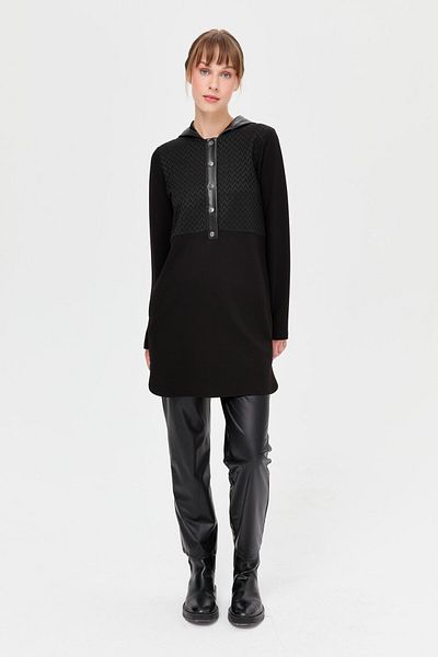 Esswaap Black Patterned Hooded Tunic