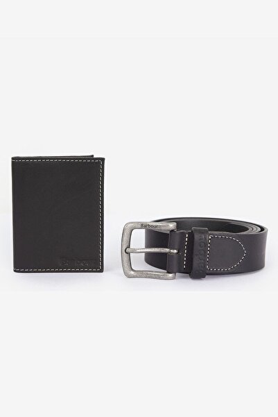 Barbour Billfold Deri Kemer & Cüzdan Hediye Seti Bk31 Black
