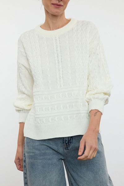 Edit by Trendyol Pulover din tricot ecru împletit cu păr - TEDAW25KZ00000 Potrivire obișnuită