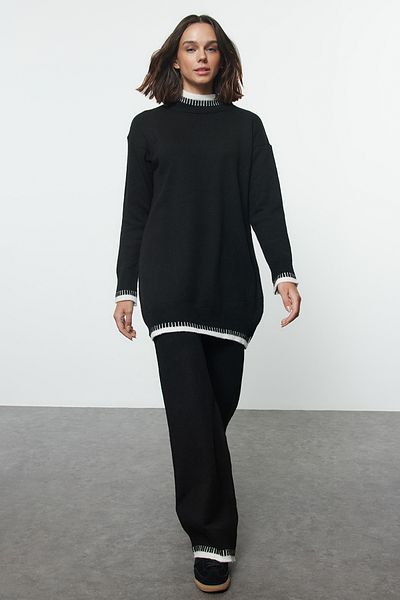 Trendyol Modest Soft Textured Black Knitwear Set - Stitching Detail, TCTAW25US00016