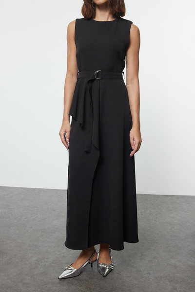 Trendyol Modest Μαύρη ζώνη αμάνικο φόρεμα Gilet - Μπροστινή λεπτομέρεια TCTAW25EB00088