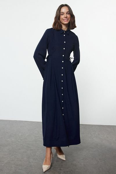 Trendyol Modest Sötétkék kötőgombos részletes szőtt ingruha TCTAW25EB00087
