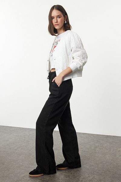 Trendyol Collection Schwarz mehr nachhaltig 100 % Zinn ™   Jeans mit hoher Taille und elastischem Bund TWOSS24JE00203