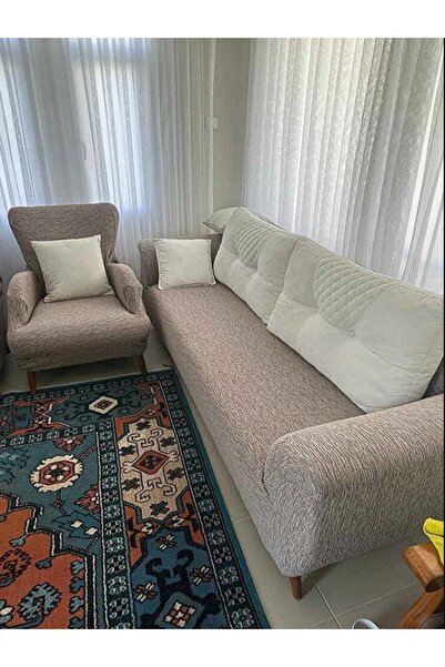 Faiend Düz Jakarlı 3 Kişilik Vizon Kanepe Örtüsü | Lastikli Koltuk Örtüsü |çekyat Örtüsü| koltuk kılıfı