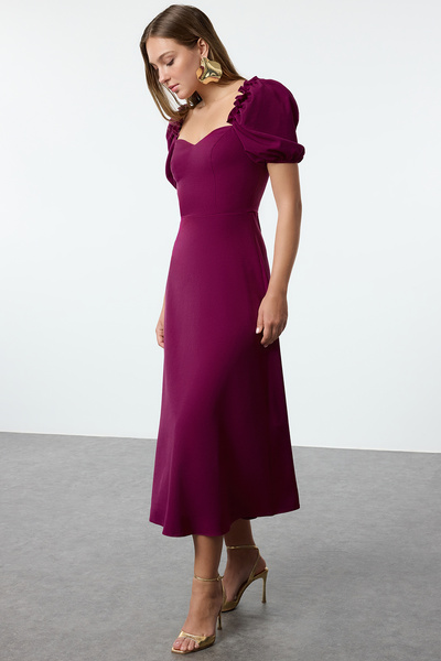 Trendyol Collection A-Cut Plum Woven Dress - Gathered Sleeves, Tprss24El00195
