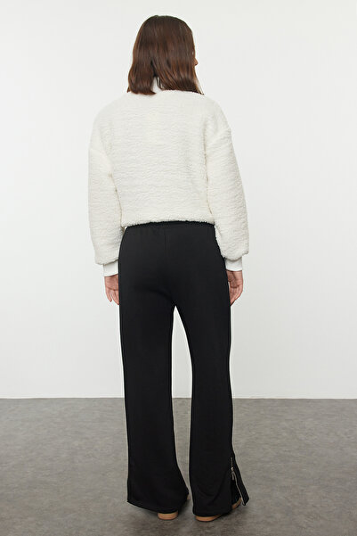 Trendyol Collection Μαύρο χοντρό φλις εσωτερικά Πλαϊνά φερμουάρ Λεπτομέρεια Πλεκτό Παντελόνι Φούτερ TWOAW25EA00004