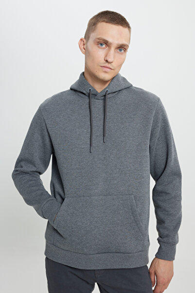 AC&Co / Altınyıldız Classics Men's Anthracite-melange Standard Fit 3 Thread Hooded Cotton Sweatshirt with Fleece Inside