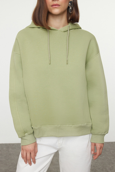 Trendyol Collection Fleece Hooded Oversize Sweatshirt - Mint Twoaw25Sw00146