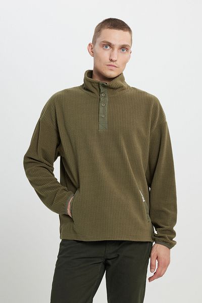 AC&Co / Altınyıldız Classics Khakifarbenes, locker sitzendes Fleece-Sweatshirt mit Stehkragen und Jacquardmuster für Herren