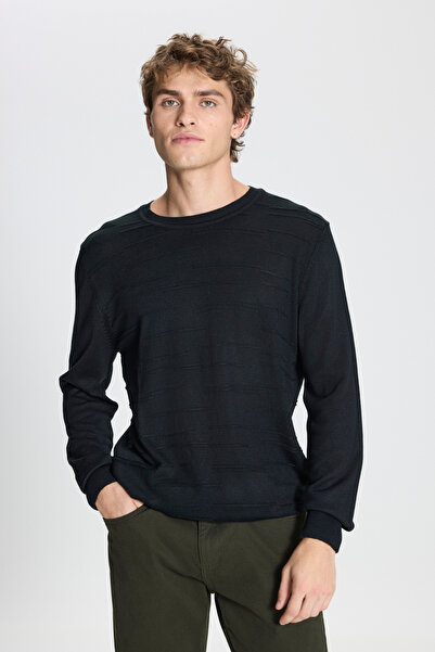 ALTINYILDIZ CLASSICS Erkek Siyah Yünlü Standart Fit Normal Kesim Bisiklet Yaka Triko Kazak