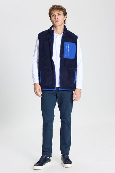 AC&Co / Altınyıldız Classics Marineblaue Sherpa-Fleece-Weste für Herren mit normaler Passform und Stehkragen