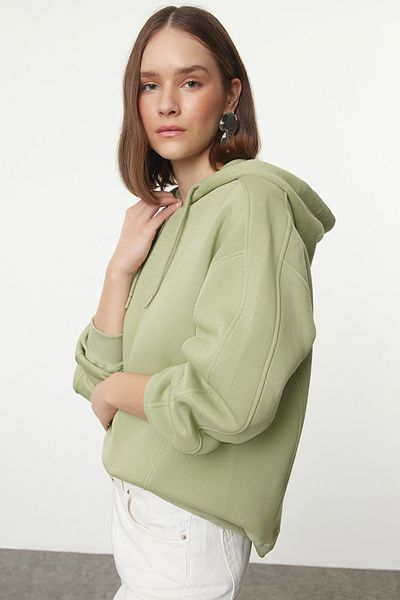 Trendyol Collection Fleecová oversize mikina s kapucí - Mint Twoaw25Sw00146