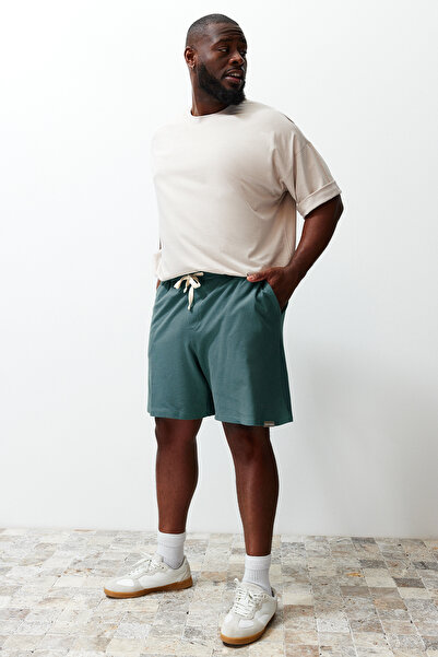 Trendyol Collection Emerald Green Comfortable Large Size Cotton Shorts - TMNSS24AP00003