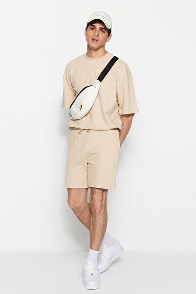 Trendyol Collection Μπεζ Premium 100% βαμβακερό σορτς με υφή - TMNSS23SR00035