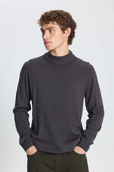 ALTINYILDIZ CLASSICS Men's Anthracite Non-Pilling Anti-Pilling Standard Fit Half Turtleneck Knitwear Sweater