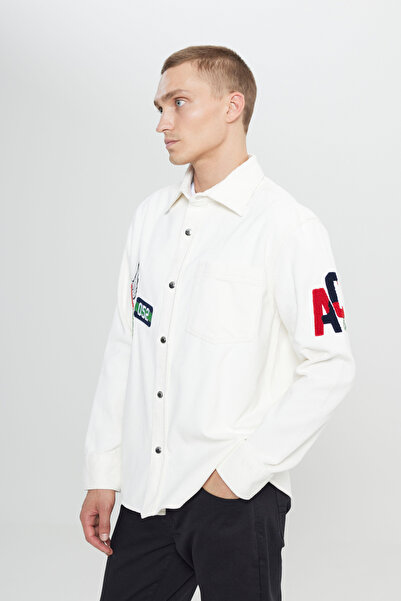 AC&Co / Altınyıldız Classics Pánská kostkovaná košile Ecru Oversize Fit Loose Fit Classic s klopou